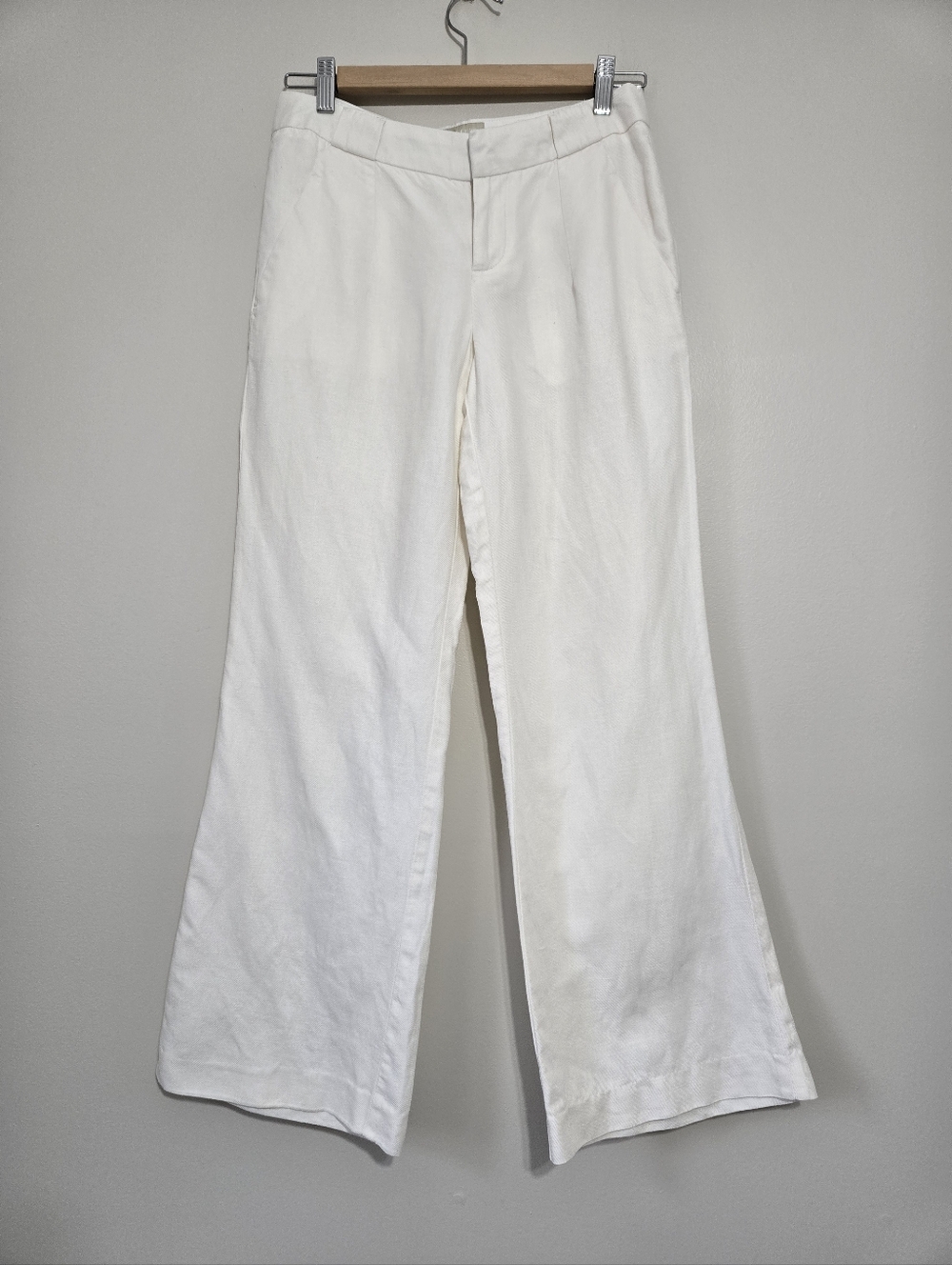 Banana Republic Martin Fit Ivory Linen Blend Pant Womens Size 2 Stright Wide Leg